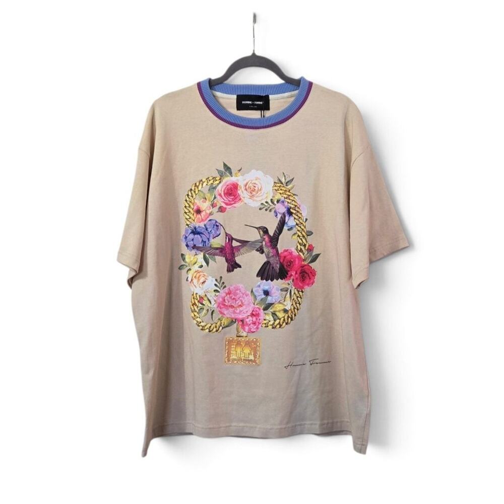 Homme + Femme Hummingbird Floral Chain Tee XL Ringer T-Shirt Streetwear NWT